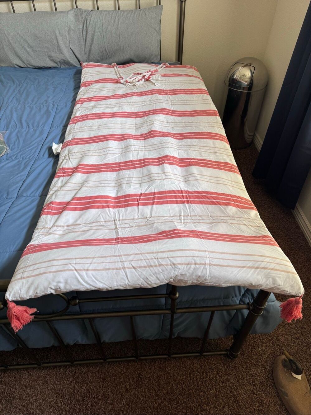 Waterfowl feather 75x34” plush farmhouse daybed striped down filled throw quilt